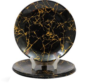 Ariya Melamine 10.5 Inch Dinner Plates - Black & Gold, Set of 4 | Durable, Lightweight & Easy to Clean