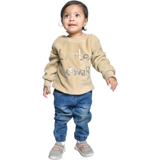 Kid Kupboard Cotton Baby Girls Sweatshirt, Light Beige, Full-Sleeves, 2-3 Years KIDS7412