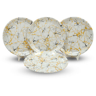 Aurka Melamine 12 Inch Full-Size Dinner Plates - White Base, Golden  Black, Set of 4, Durable  Stylish