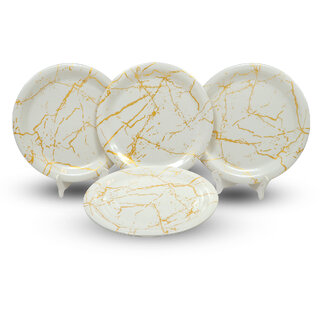 Aurka Melamine 11 Inch Full-Size Dinner Plates - White  Gold, Set of 4, Durable  Stylish