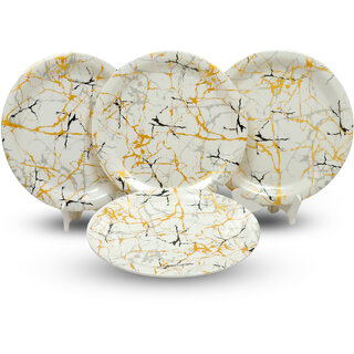 Aurka Melamine 11 Inch Full-Size Dinner Plates - White Base, Golden  Black, Set of 4, Durable  Stylish