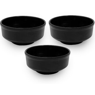 Ariya Melamine Soup Bowl - Black, Set of 3 | Durable, Easy to Clean & Perfect for Soup, Cereal & Snacks