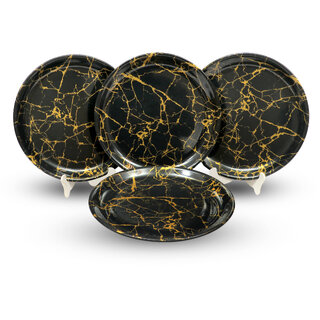 Ariya Melamine 12 Inch Dinner Plates - Black & Gold, Set of 4 | Durable, Lightweight & Easy to Clean