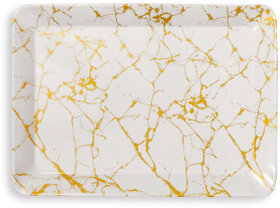 Aurka Melamine Rectangle Serving Tray (603, Golden  White Small, Pack of 3)  Durable  Easy to Clean