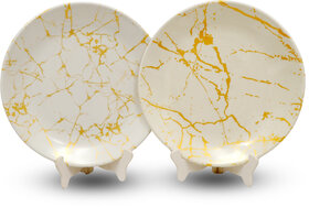 Aurka Melamine 10.5 Inch Full-Size Dinner Plates - Golden  White, Set of 2, Durable  Stylish