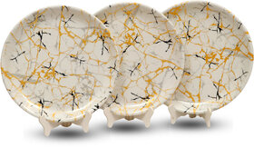 Ariya Melamine 12 Inch Dinner Plates - White Base, Golden & Black, Set of 3 | Durable, Lightweight & Easy to Clean