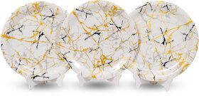 Ariya Melamine 11 Inch Dinner Plates - White Base, Golden & Black, Set of 4 | Durable, Lightweight & Easy to Clean