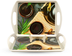 Ariya Melamine M2 Small Rectangle Serving Tray - Pack of 2 | Traditional Print, Durable & Easy to Clean