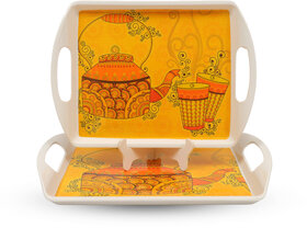 Ariya Melamine M8 Small Rectangle Serving Tray - Pack of 2 | Traditional Print, Durable & Easy to Clean