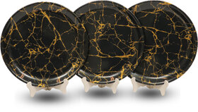 Globenox Melamine 12 Inch Dinner Plates - Black  Gold, Set of 3  Stylish, Break-Resistant  Easy to Clean