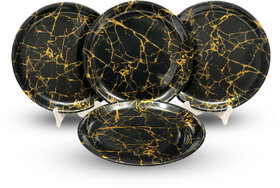 Globenox Melamine 12 Inch Dinner Plates - Black  Gold, Set of 4  Stylish, Break-Resistant  Easy to Clean