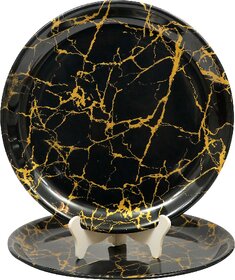 Globenox Melamine 12 Inch Dinner Plates - Black  Gold, Set of 2  Stylish, Break-Resistant  Easy to Clean