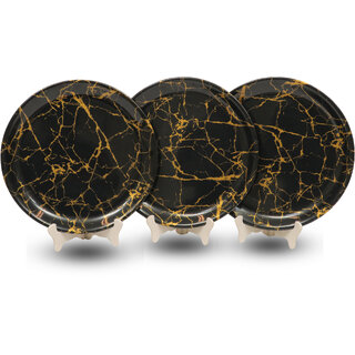 Ariya Melamine 11 Inch Dinner Plates - Black & Gold, Set of 3 | Durable, Lightweight & Easy to Clean