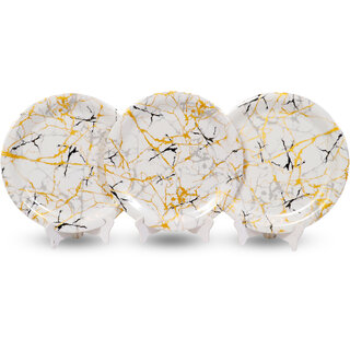 Ariya Melamine 11 Inch Dinner Plates - White Base, Golden & Black, Set of 4 | Durable, Lightweight & Easy to Clean