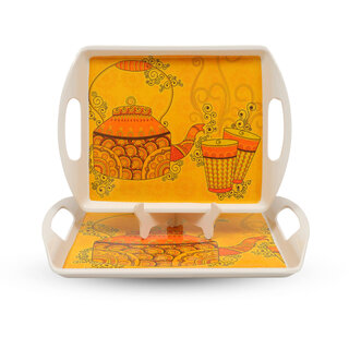 Ariya Melamine M8 Small Rectangle Serving Tray - Pack of 2 | Traditional Print, Durable & Easy to Clean
