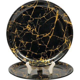 Globenox Melamine 12 Inch Dinner Plates - Black  Gold, Set of 2  Stylish, Break-Resistant  Easy to Clean