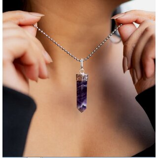 Amethyst Pencil Shape Pendant Crystal Stone Elegant Purple Hue for Men  Women