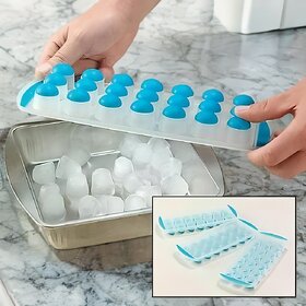 Everyday use ice moulding tray flexible silicone bottom,pop out ice cubes tray, 21 grid cavity,multicolour,pack of 2