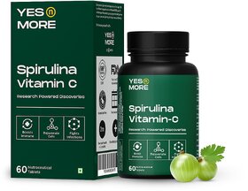 YesnMore Immunity Booster Tablets  Vitamin C, Zinc, Amla  Spirulina Supplement  Antioxidant-Rich, Non-GMO, Vegan  Supports Natural Immunity  Energy  60 Tablets for Daily Wellness