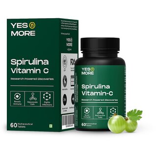 YesnMore Immunity Booster Tablets  Vitamin C, Zinc, Amla  Spirulina Supplement  Antioxidant-Rich, Non-GMO, Vegan  Supports Natural Immunity  Energy  60 Tablets for Daily Wellness