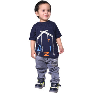 Kid Kupboard Cotton Baby Boys T-Shirt, Dark Blue, Half-Sleeves, 3-4 Years KIDS7432