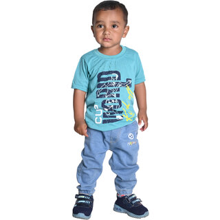 Kid Kupboard Cotton Baby Boys T-Shirt, Light Blue, Half-Sleeves, 3-4 Years KIDS7433