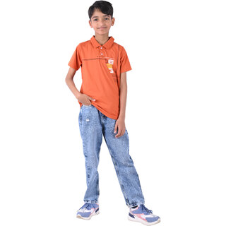 Kid Kupboard Cotton Boys T-Shirt, Bright Orange, Half-Sleeves, 10-11 Years KIDS7440
