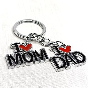 I Love Dad and Mom Keychain  Dad and Mom Metal Keychain  Gift for Parents  Family Key chain for Mom and Dad  Anniversary Wedding Birthday Gift for Parents