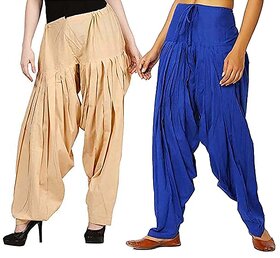 Women's Traditional Cotton Semi Patiala Patiyala Panjabi Plain Salwar Combo Pack