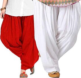 Woman's/Girl's Plain Cotton Semi Patiala Salwar Combo of 2
