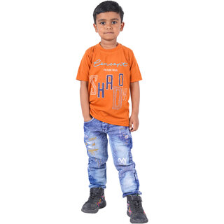 Kid Kupboard Cotton Boys T-Shirt, Bright Orange, Half-Sleeves, 7-8 Years KIDS7443
