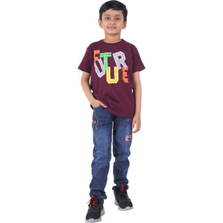 Kid Kupboard Cotton Boys T-Shirt, Dark Purple, Half-Sleeves, 8-9 Years KIDS7446