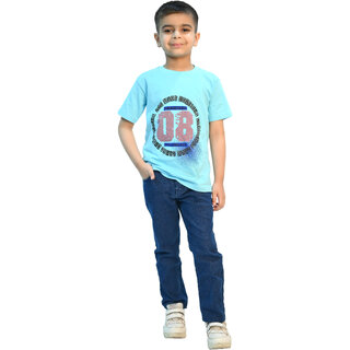 Kid Kupboard Cotton Boys T-Shirt, Light Blue, Half-Sleeves, 8-9 Years KIDS7447