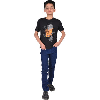 Kid Kupboard Cotton Boys T-Shirt, Dark Black, Half-Sleeves, 10-11 Years KIDS7451