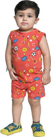 Kid Kupboard Cotton Baby Boys T-Shirt and Short Set, Red, Sleeveless, 2-3 Years KIDS7472