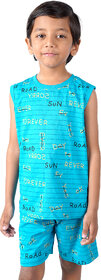 Kid Kupboard Cotton Boys T-Shirt and Short Set, Light Blue, Sleeveless, 7-8 Years KIDS7476