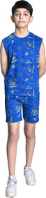 Kid Kupboard Cotton Boys T-Shirt and Short Set, Navy Blue, Sleeveless, 11-12 Years KIDS7479