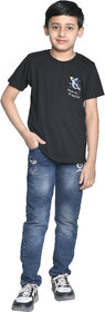 Kid Kupboard Cotton Boys T-Shirt, Dark Black, Half-Sleeves, 8-9 Years KIDS7493