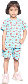 Kid Kupboard Cotton Girls T-Shirt and Short Set, Light Blue, Half-Sleeves, 5-6 Years KIDS7501