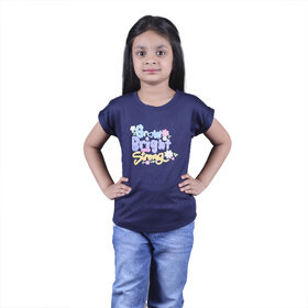 Kid Kupboard Cotton Girls T-Shirt, Dark Blue, Half-Sleeves, 7-8 Years KIDS7511