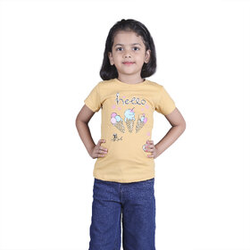 Kid Kupboard Cotton Girls T-Shirt, Bright Yellow, Half-Sleeves, 6-7 Years KIDS7514