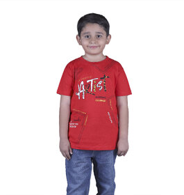 Kid Kupboard Cotton Boys T-Shirt, Red, Half-Sleeves, 9-10 Years KIDS7520