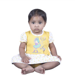 Kid Kupboard Cotton Baby Girls A-Line Frock, Multicolor, Half-Sleeves, 9-12 Months KIDS7522