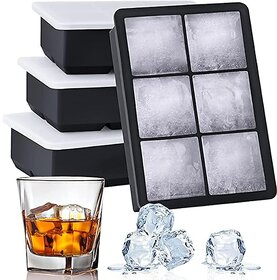 BPA Free Silicone 2 Inch Large Ice Cube Trays for Freezer 6 Cavities Moulds with Lid Cover Easy Release Stackable Flexible 1 Piece