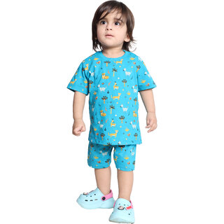 Kid Kupboard Cotton Baby Boys T-Shirt and Short Set, Light Blue, Half-Sleeves, 2-3 Years KIDS7470