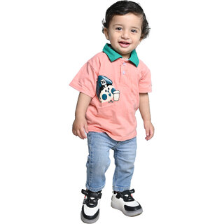 Kid Kupboard Cotton Baby Boys T-Shirt, Pink/Green, Half-Sleeves, 2-3 Years KIDS7481