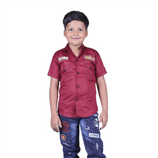 Kid Kupboard Cotton Boys Shirt, Maroon, Half-Sleeves, 7-8 Years KIDS7484
