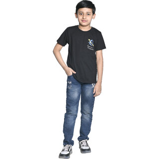 Kid Kupboard Cotton Boys T-Shirt, Dark Black, Half-Sleeves, 8-9 Years KIDS7493