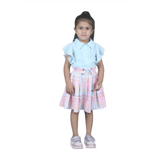 Kid Kupboard Cotton Girls Top and Skirt Set, Multicolor, Half-Sleeves, 6-7 Years KIDS7496
