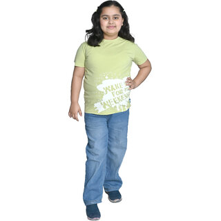 Kid Kupboard Cotton Girls T-Shirt, Light Green, Half-Sleeves, 10-11 Years KIDS7509